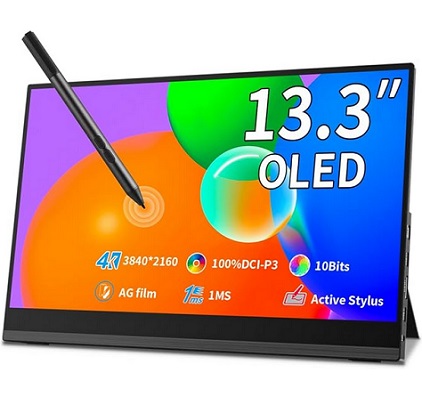 Magedok PI-X3 Pro 4K Touchscreen OLED Portable Monitor 13.3 Inch USB-C Monitor with MPP Stylus Pen Support -100% DCI-P3, 1MS,TÜV-Low Blue Eye Care Gaming Monitor for Laptop PC