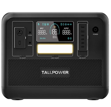 TALLPOWER V2000 Portable Power Station, 1536Wh LiFePo4 Solar Generator, 2000W AC Output, 1.5 Hours Fast Charging, PD 100W USB-C, UPS Function, LED Light, 13 Outputs - Black