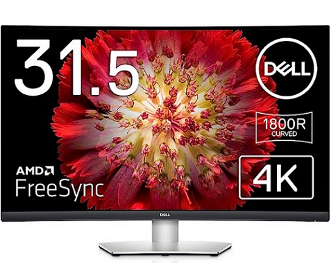 Dell S3221QS 32 Inch Curved 4K UHD, VA Ultra-Thin Bezel Monitor, AMD FreeSync, HDMI, DisplayPort, Built in Speakers, VESA Certified, Silver