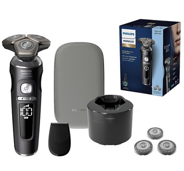 Philips Norelco S9000 Prestige Rechargeable Wet & Dry Shaver with Bonus Set of Replacement Shaving Heads + Clean Pod + Blade Set, SP9840/90