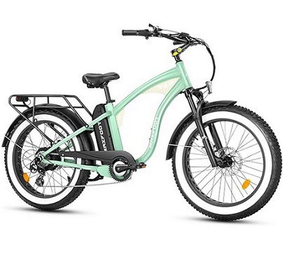 MAXFOOT MF23 Electric Beach Cruiser Bikes with Front Suspension, 750W, Removable 48V 20Ah UL Certified Battery, 85 Miles, 24 x 4.0\'\' Fat Tire Electric Bicycle with PAS and Throttle, 7 Speeds Ebike