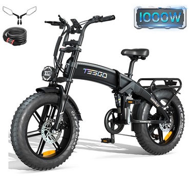 TESGO Seeker Pro 1000W(1500W Peak) Moped Style Foldable Electric Bike,【LG Battery】 48V 16.8AH E Bike for Adults,【Full Suspension】 Double Shoulder Forks & Rear Air Shock,Dual Hydraulic, 20\