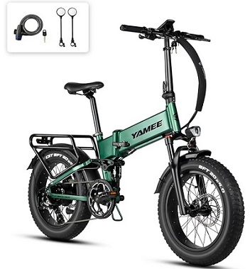 YAMEE 750S PRO Electric Bike for Adults, 750W 28MPH ebike, 48V 15AH Hidden Battery Electric Bike 8-Speed & Full Air Suspension Electric Bike for Men Women - Green