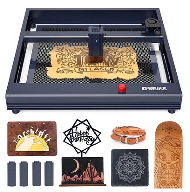 Gweike G1 10W Laser Engraver Cutter, Air Assist, 0.08x0.06mm Laser Spot, 400mm/s Speed, 0.01mm Engraving Accuracy, Support Lightburn, 410x310mm