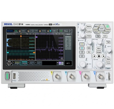 DHO814 Digital Oscilloscope 100MHz 12-bit High Resolution 1.25 GSa/s Real Time Sampling 4 Channel Kit Advanced Signal Processing UltraHD Touch Screen User-friendly Practical Lab Equipment
