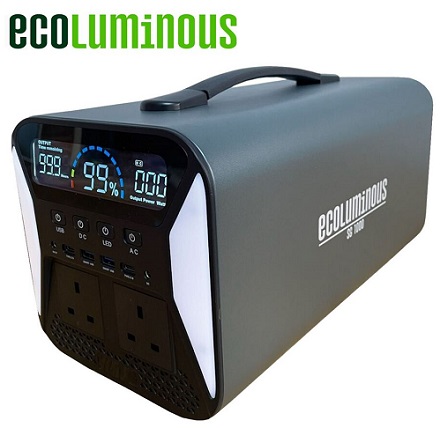 ECOLUMINOUS Portable Power Station 1000Wh LiFePO4 Battery Solar Generator