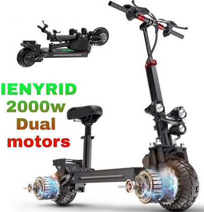 IENYRID ES10 Folding Electric Scooter 2000W Dual Motor 48V 20Ah Battery 10 inch Tire 60 Miles Range for Adults