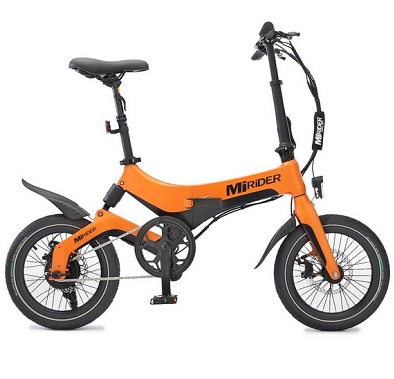 MiRiDER One Ember Orange Folding Lightweight Electric Bike 250W 36V 7.5Ah Battery 15.5mph Max Speed 45 miles Range