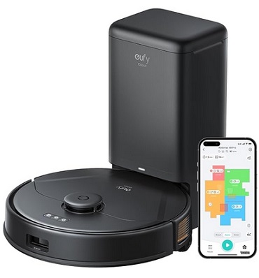 eufy Clean X8 Pro SES Robot Vacuum Self-Empty Station, Twin-Turbine 2× 4,000 Pa Powerful Suction, Active Detangling Roller Brush, and iPath Laser Navigation for Pet Hair Deep Cleaning on Carpet, T2276111