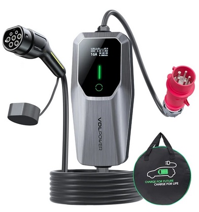 VDL POWER EC31 Portable EV Charger, 11KW Fast Charging, 5m Charging Cable, 6A-16A Adjustable Current, Type 2 CEE 3-Phase Socket, IEC 62196-2, IP65 Waterproof, LCD Screen