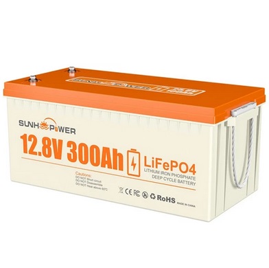 SUNHOOPOWER 12V 300Ah LiFePO4 Battery, 3840Wh Energy, Built-in 200A BMS, Max.2560W Load Power, Max. 200A Charge/Discharge, IP68 Waterproof
