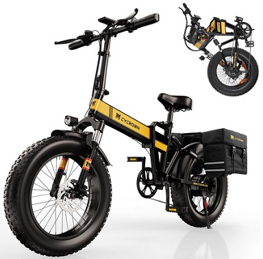 CYCROWN Knight Electric Folding Bike 750W Peak Motor Up to 20 MPH 60 Miles, 600wh Removable Battery, 20\