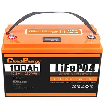 Cloudenergy 12V 100Ah LiFePO4 Battery Pack, 1280Wh Energy, 6000+ Cycles, Built-in 100A BMS, Support Series/Parallel, for Backup Power, RV, Boats, Solar, Trolling Motor, Off-Grid