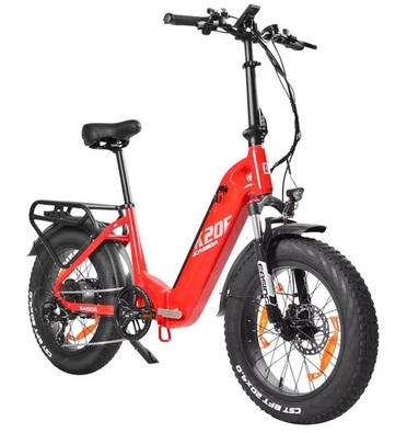 KAISDA K20F Electric Bike, 20in Fat Tires,250W Motor, 36V 25Ah Battery, 25km/h Max Speed, 80-120km Range, SHIMAN0 7-Speed - Red