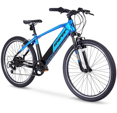 HYPER 26 MTB Electric Bike 250W Motor 26in Tire with 36V 7.8Ah Integrated Battery, Aluminium Frame, Front Suspension, Black/Blue