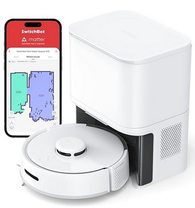 SwitchBot Mini Robot Vacuum K10+ with Self-Empty Base for 70-Day of Cleaning, LiDAR Navigation, Smart Mapping, 2500Pa Suction, 100mins Run-Time, Compatible with Alexa&Google Assistant, Wi-Fi Connected