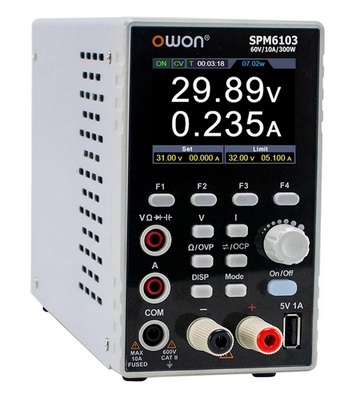 OWON SPM6103 DC Power Supply with Multimeter, 60V/10A Output Range, 300W Power, 10mV/1mA Resolution, 2.8-inch TFT LCD, 4 1/2 Digits, Support SCPI