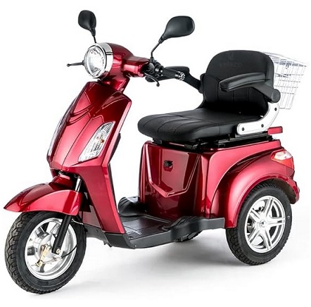 VELECO ZT15 Tricycle Mobility Scooter - Fully Assembled and Ready to Ride - Electromagnetic Brake - Digital Speedometer - Spacious Storage Space - 3 Wheel Senior Mobile (Red)