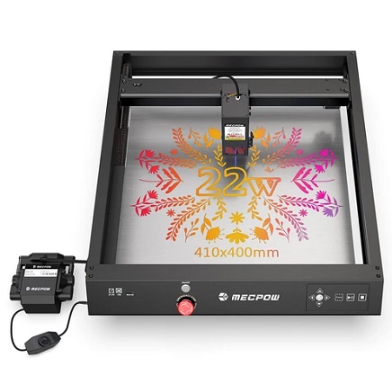 Mecpow X4 22W Laser Engraver Cutter, Auto Air Assist, 0.08x0.1mm Laser Spot, 28000mm/min Engraving Speed, 410*400mm