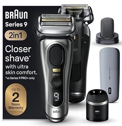 Braun Series 9 PRO+ Electric Razor for Men, 5 Pro Shave Elements & Shave-Preparing ProComfort Head, Closeness & Skin Comfort, SmartCare Center, PowerCase for Mobile Charging, Wet & Dry Use, 9599cc