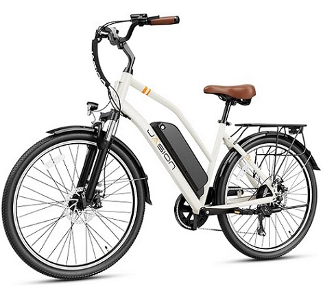 Jasion CB1 Electric Bike for Adults, 1000W Motor Peak Ebike, 450Wh Removeable Battery, 26\'\' City Cruiser Bicycle, 22 MPH Commuter Women Ebike, 7-Speed Gear - White