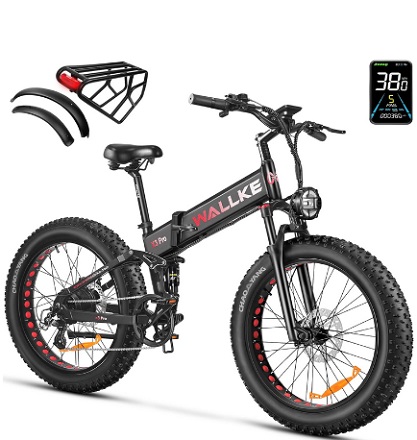 W Wallke X3 Pro Electric Bike 2000W Dual Motor/1200W Full Suspension 1056WH Foldable 26 Inch Fat Tire Mountain Ebikes Adults 34-35MPH Fast Electric Bicycle APP Control/Smart Display, UL2849 Certified