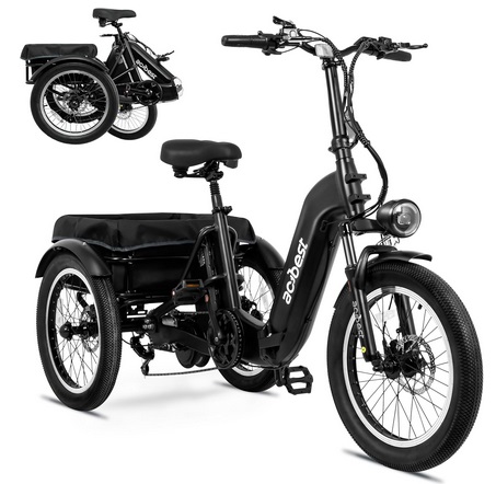 Actbest AT005 Triker Electric Bike, Peak 750W Brushless Motor Folding Trike Ebike, 720Wh Removable Battery, Step-Thru 3 Wheel Electric Bicycle, Up to 65 Miles, 20X3.0 Tire Tricycle for Adults