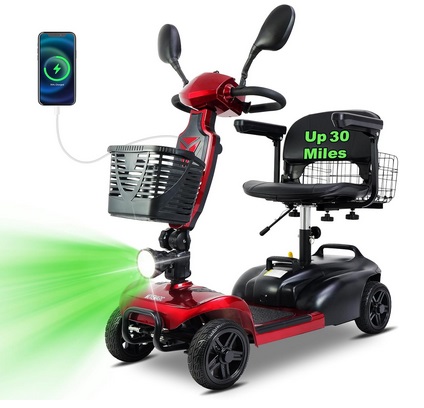 Movemagic H50 Foldable Travel Electric Mobility Scooter, 30 Miles Long Range 4 Wheel Electric Mobility Scooter, All Terrain Electric Scooter with Seat for Elderly, 6.2mph, - RED