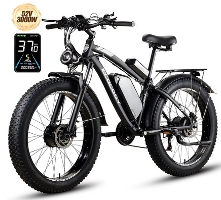 E·Bycco G7 2000W Peak 3000W Dual Motor Electric Bike for Adults, 52V 23Ah Battery E-Bicycle, 37MPH & 80Miles, Hydraulic Disc Brake, 26\'\' Fat Tire All Terrain Commuter E-Bike, Front/Full Suspension