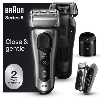 Braun Series 8 8577cc Electric Razor for Men, 4+1 Shaving Elements & Precision Long Hair Trimmer, 5in1 SmartCare Center, Close & Gentle Even on Dense Beards, PowerCase for Mobile Charging, Wet & Dry