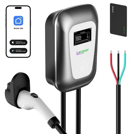 EG Evgoer Level 2 EV Charger, Hardwired 240V 50Amps, 23FT Charger Cable, Adjustable Current Schedule Time, for All J1772 Electric Cars